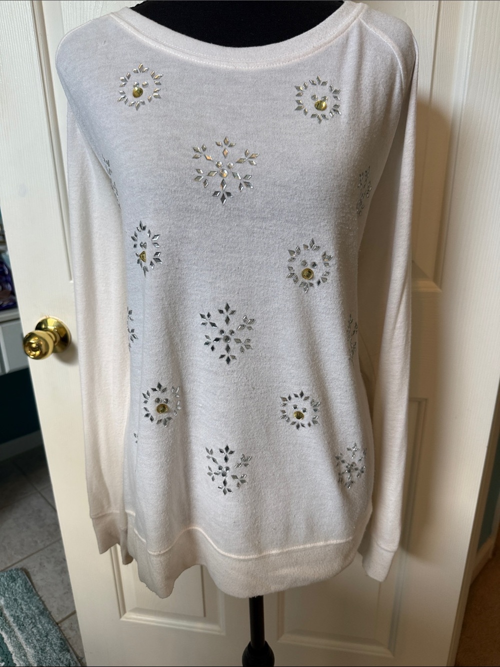 RETIRED! Disney Parks Mickey Mouse Holiday Rhinestone Snowflake Pullover
